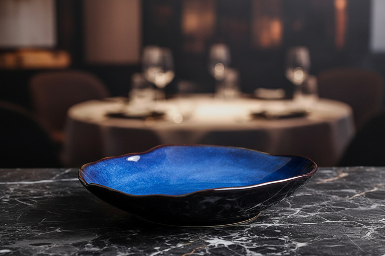 Assiette céramique bleue grande - vue de face