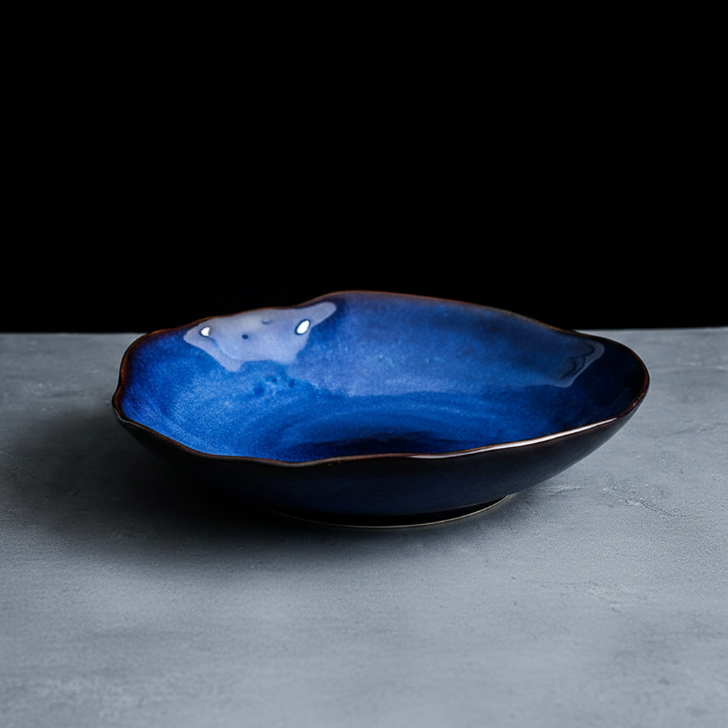 Assiette céramique bleue - vue 3/4