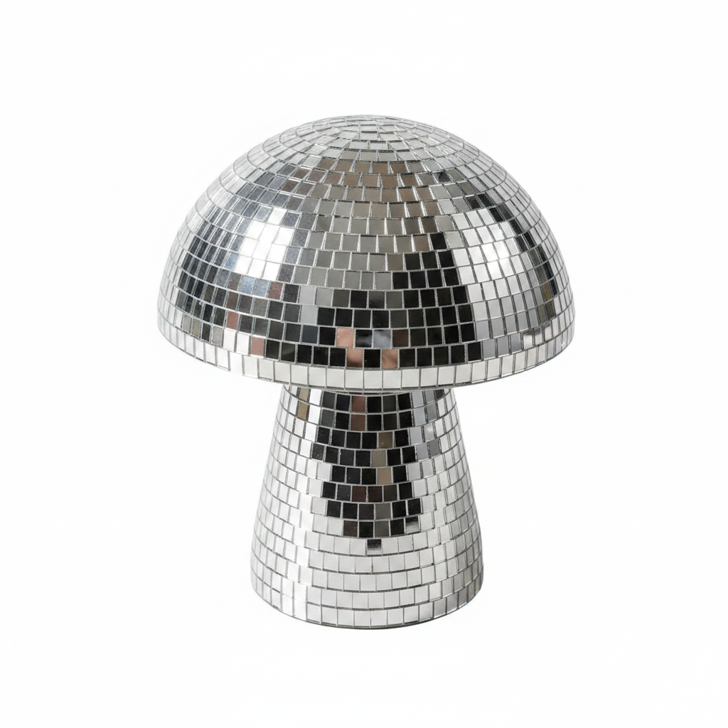 Champignon disco argent fond blanc