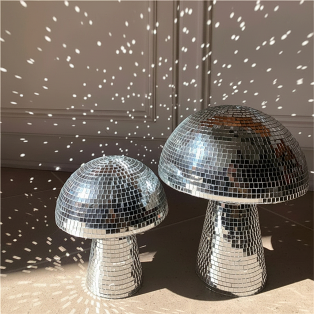 Deux champignons disco argent reflets étoilés v2